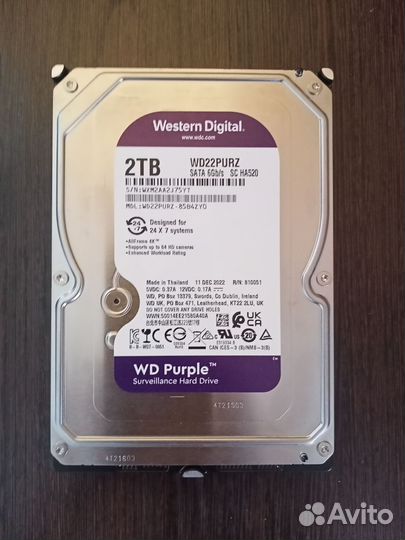 3.5 HDD WD Purple 2TB(новый, 300ч., 100%)