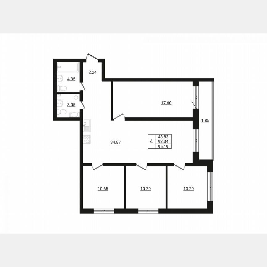 4-к. квартира, 89,5 м², 5/8 эт.