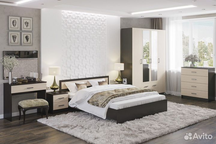 Двуспальная кровать Гармония с изголовьем, 140х200