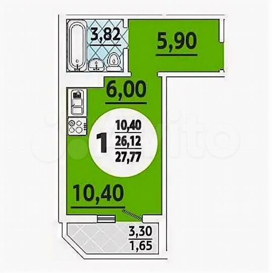 Квартира-студия, 28 м², 6/16 эт.