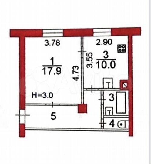 1-к. квартира, 42 м², 3/5 эт.