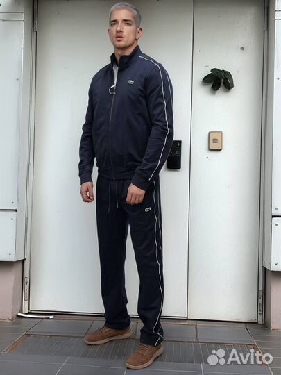 Спортивный костюм Lacoste синий с прямыми штанами