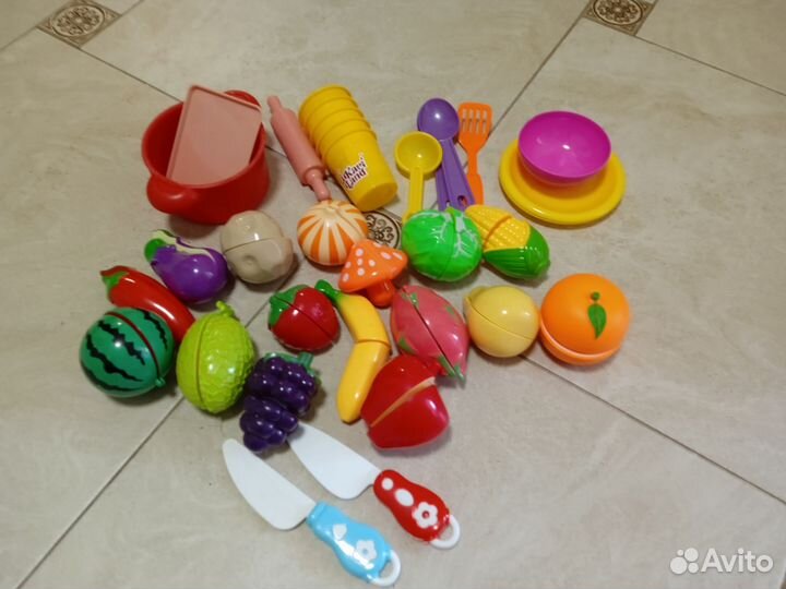 Пакет игрушек овощи и фрукты+ посуда