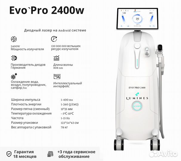 Диодный лазер для эпиляции Люминес Evo Pro 2400W