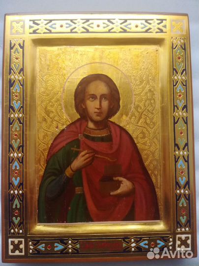 Старая икона святой пантелеймон 19 век сусалка