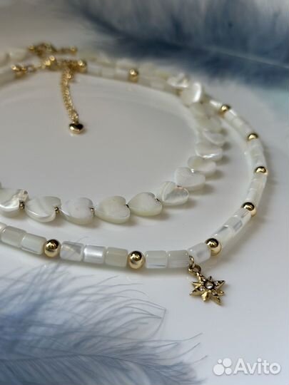 Колье чокер из натурального перламутра