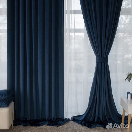Шторы бархат Беллиссимо синяя ночь