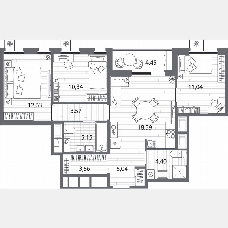 3-к. квартира, 76,6 м², 4/13 эт.