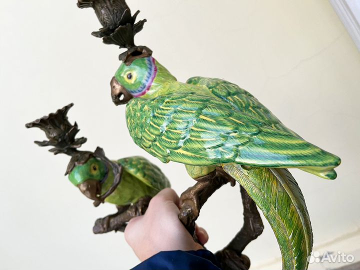 Подсвечник с попугаями (бронза и фарфор) 63 см