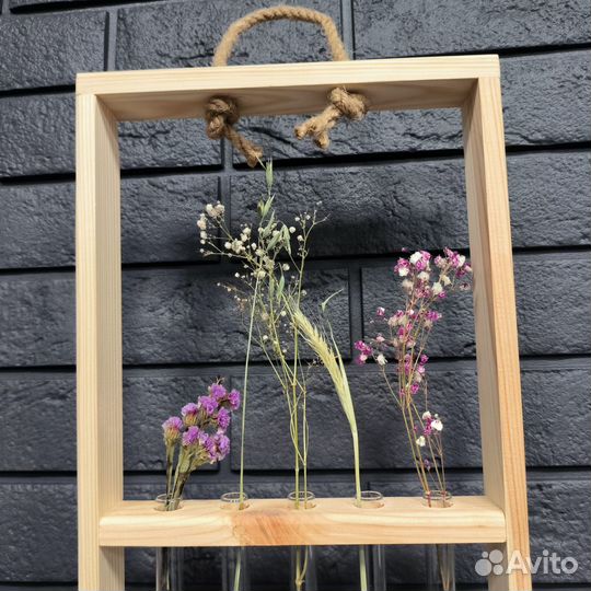 Деревянные кашпо с 5-ю колбами-пробирками