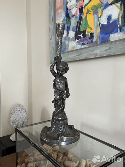 Антикварное основание для лампы серебрение 41.5 см