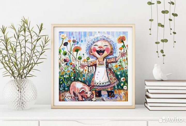 Картина маслом Маленькие друзья 20*20 см холст