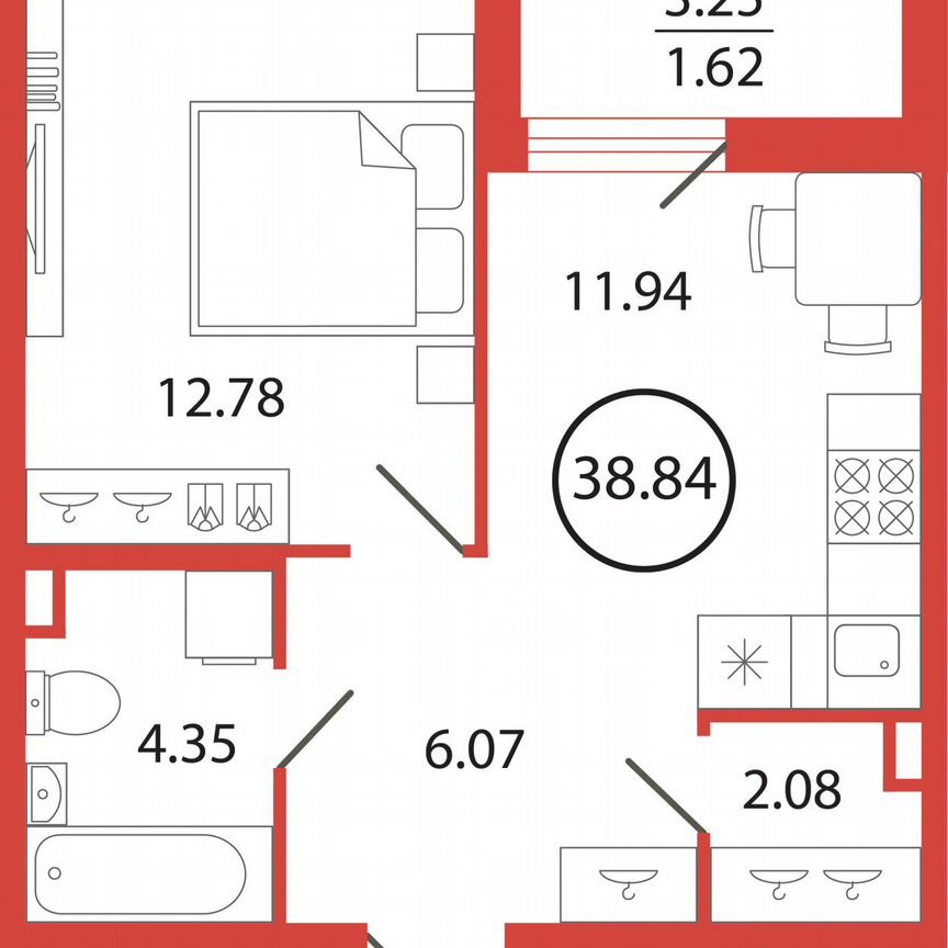 1-к. квартира, 38,8 м², 9/12 эт.