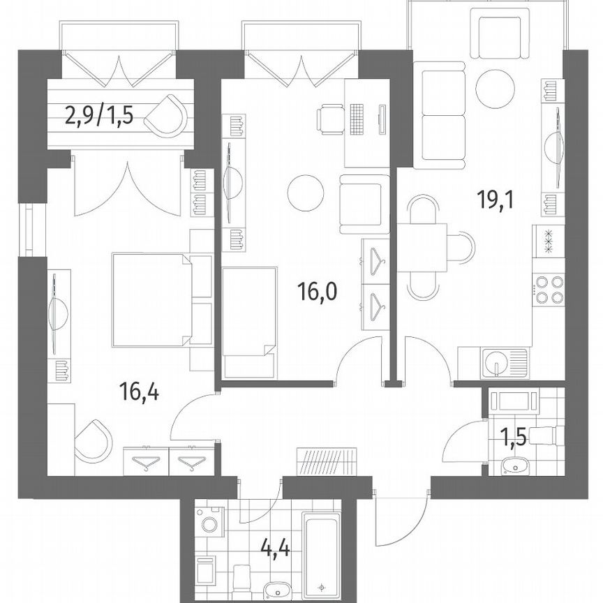 2-к. квартира, 66,3 м², 12/13 эт.