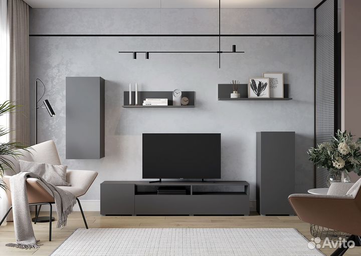 Стенка в гостиную Лира Графит Лдсп