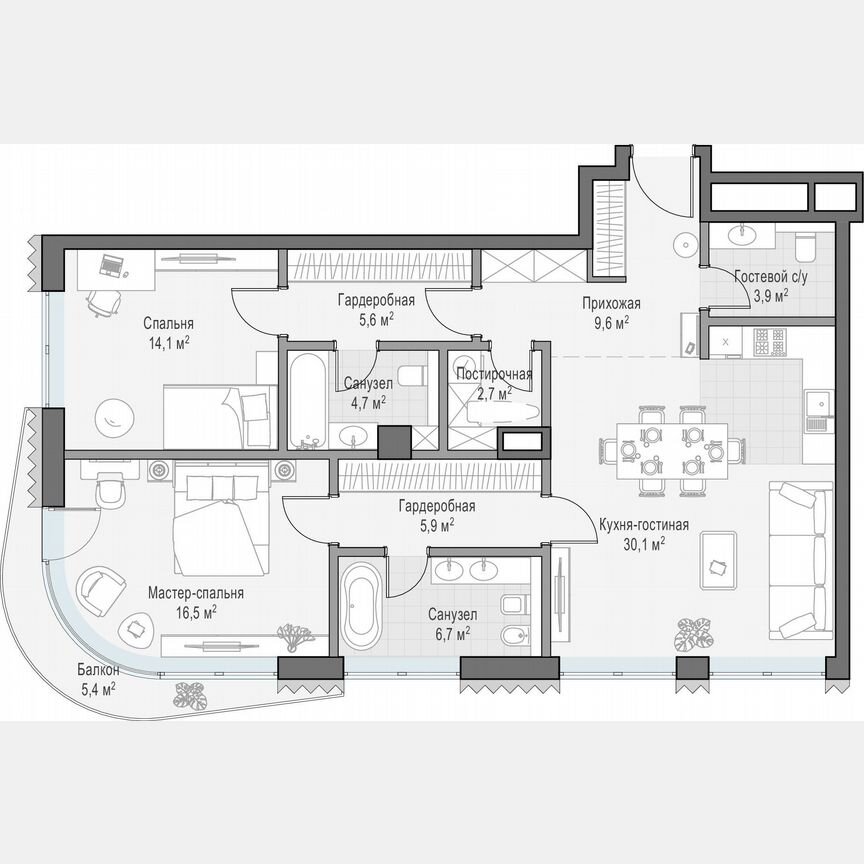 2-к. квартира, 105 м², 4/14 эт.