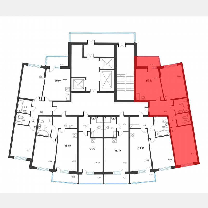 2-к. квартира, 61,2 м², 8/22 эт.