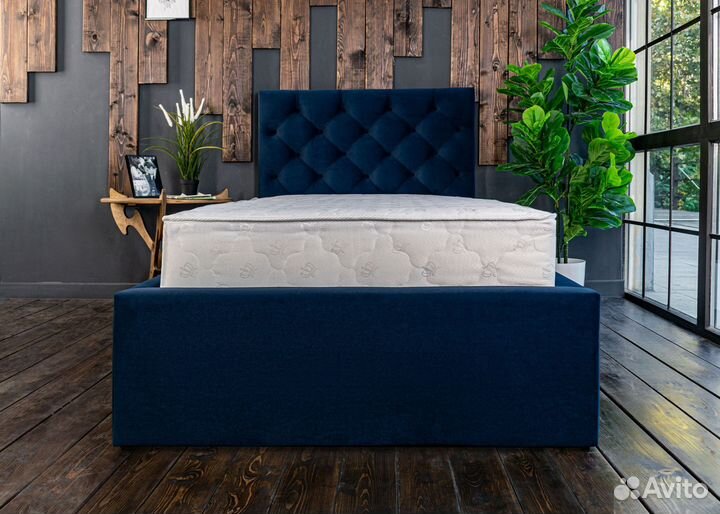 Кровать 90х200 синяя Барокко