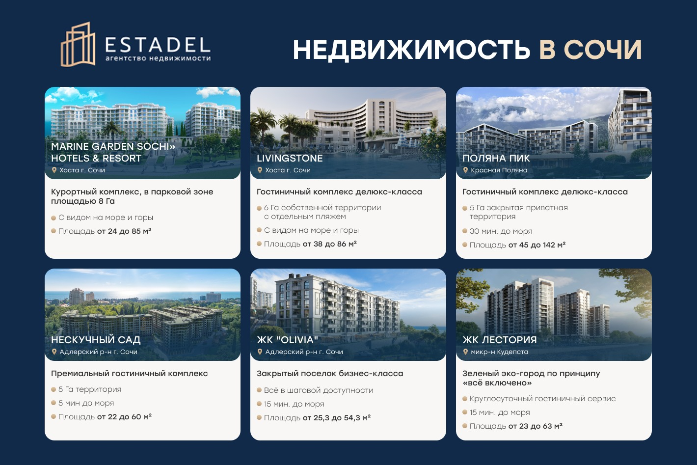 Estadel Realty Sochi - официальная страница во всех регионах