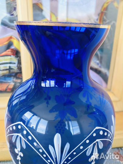 Ваза виноградная лоза синее стекло СССР