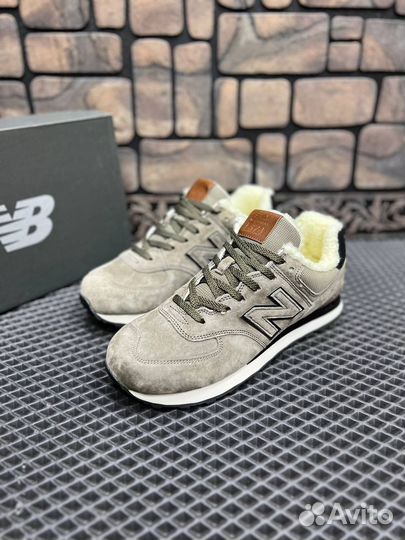 Кроссовки new balance 574 зимние бежевые с мехом