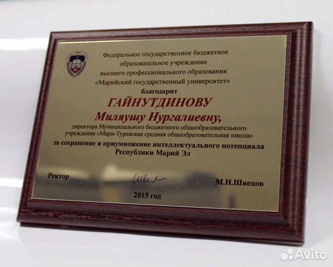 Благодарственные таблички на плакетке