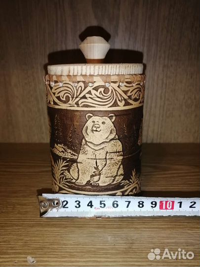 Контейнер для хранения, туесок из бересты-Медведь