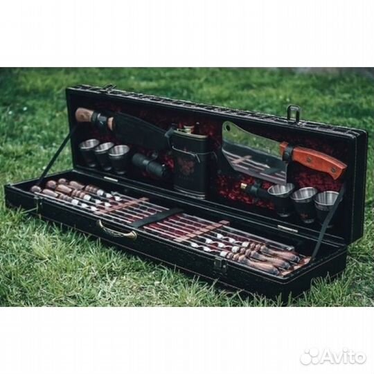 Набор шампуров Элит Большой в коробе кожзам 6 шамп