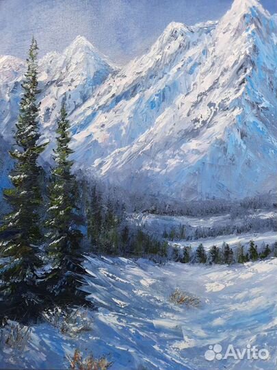 Картина маслом, горы, пейзаж