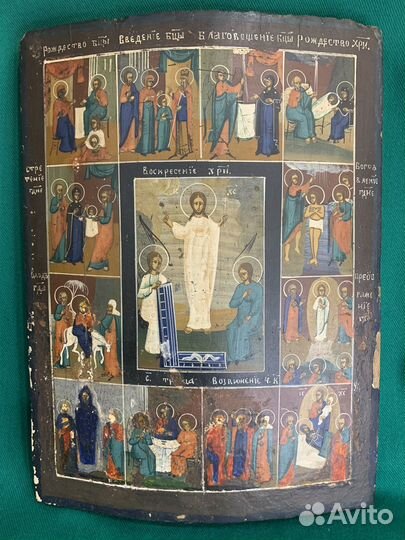 Старинная икона 19 век. Праздники