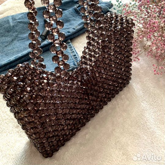 Сумка женская через плечо черная из бусин