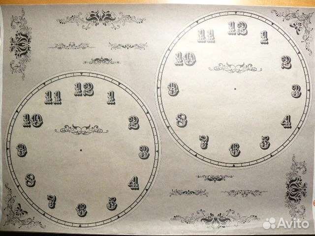 Циферблат часов, декупажная карта