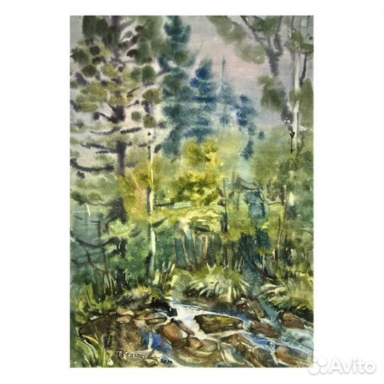 Картина акварелью Горный пейзаж