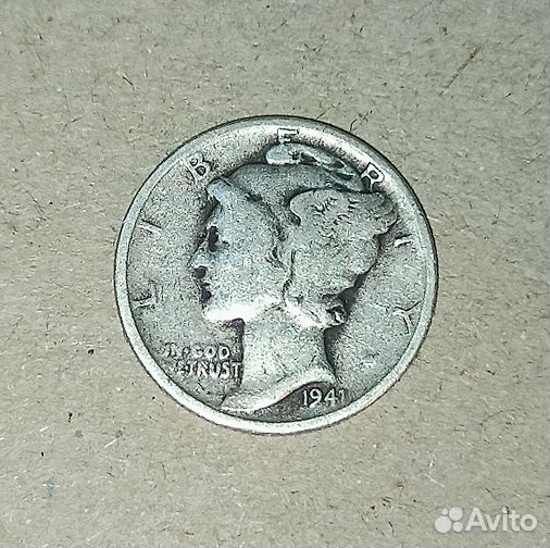 10 центов США 1936-1945 Mercury Dime Серебро