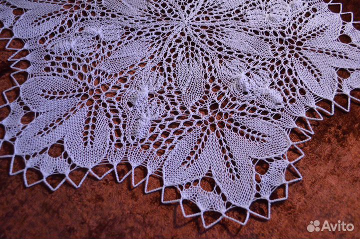 Салфетка Первоцвет, спицами, белая, хлопок