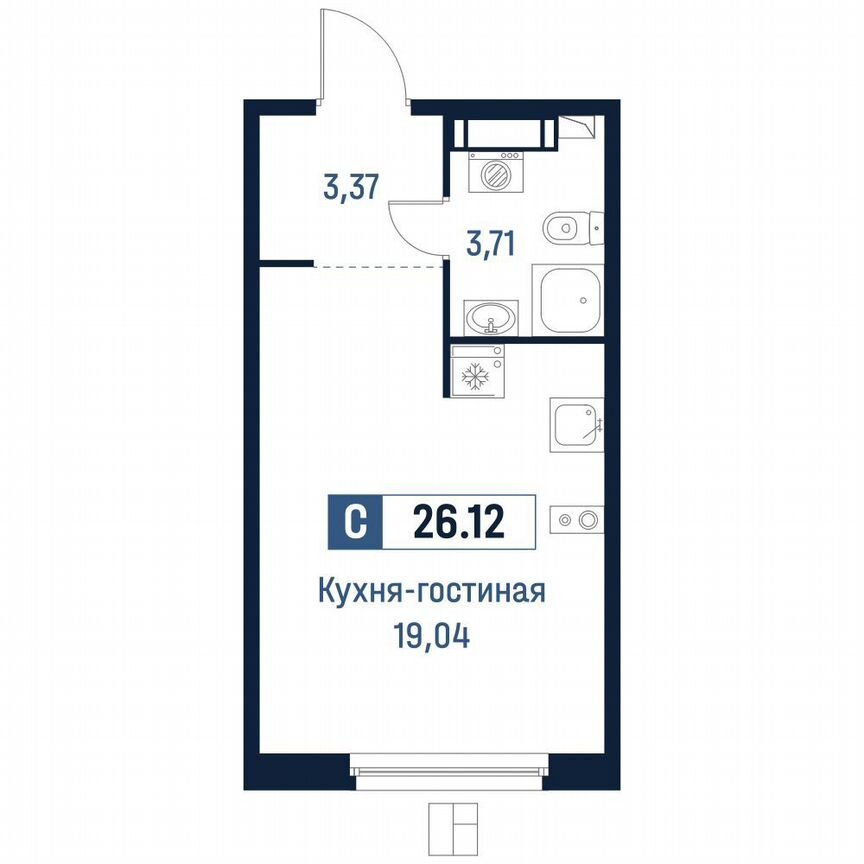 Квартира-студия, 26,1 м², 13/18 эт.