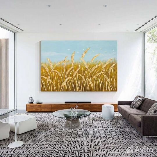 Большая картина маслом Золотая пшеница Текстурная