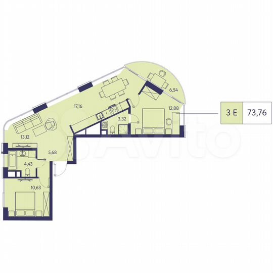 3-к. квартира, 73,8 м², 2/20 эт.