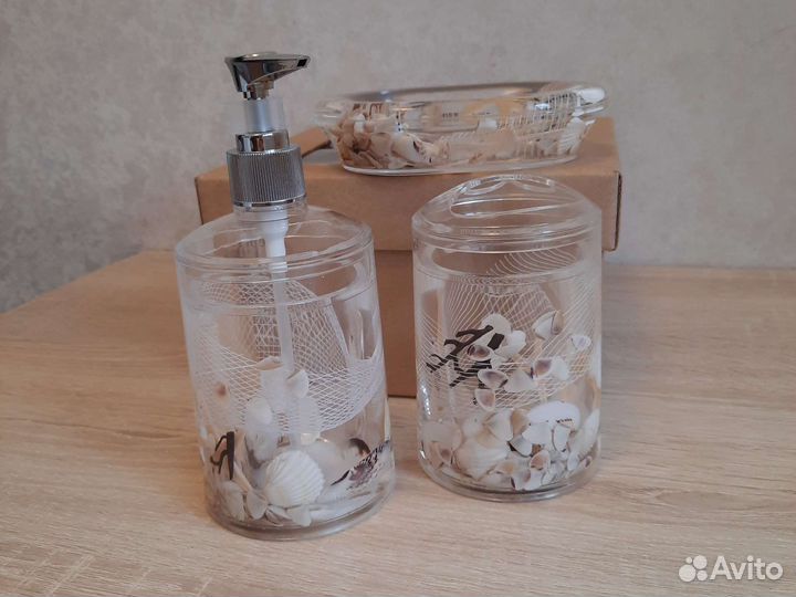 Набор для ванной стакан дозатор мыльница морской