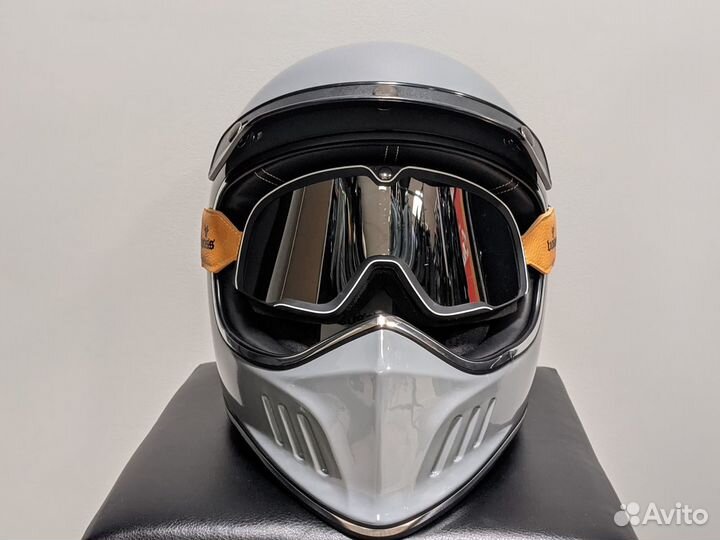 Мотошлем Retro Voss винтаж с очками серый глянец