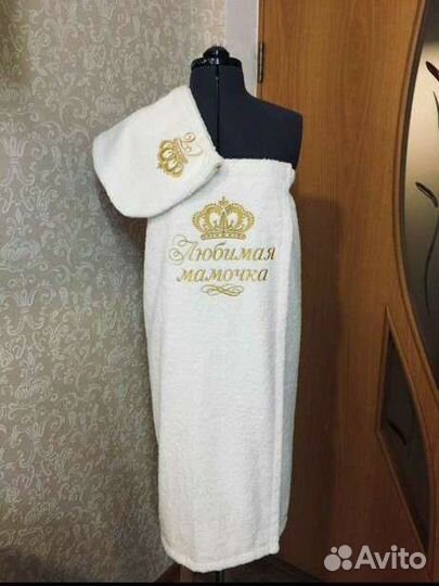 Женский килт / парео для бани, сауны с вышивкой