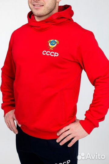 Красная толстовка с символикой СССР с капюшоном
