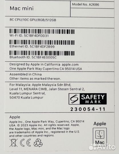 M2 Mac mini 8/512 новый пи