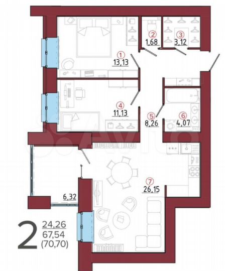 2-к. квартира, 72 м², 10/14 эт.