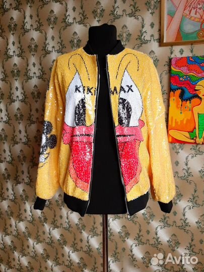 Куртка бомбер в пайетках жёлтая Disney Дисней