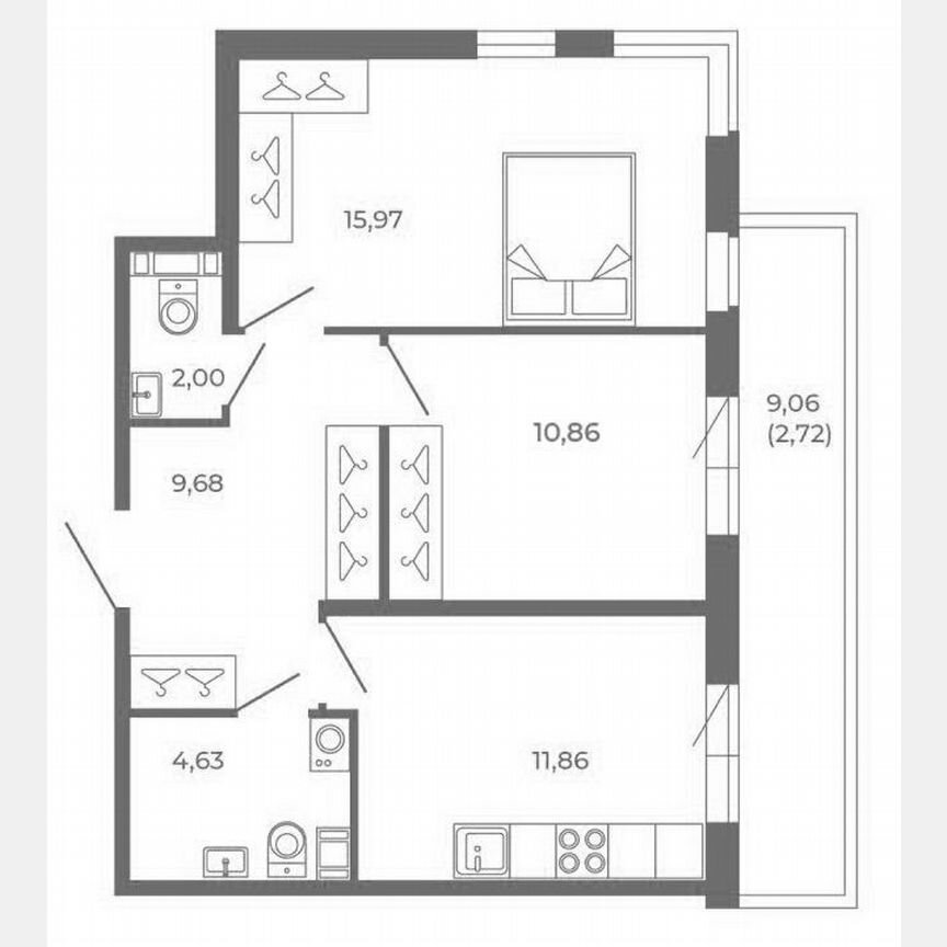 2-к. квартира, 55 м², 4/4 эт.