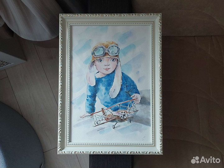 Картина для детской комнаты акварель А4 в рамке