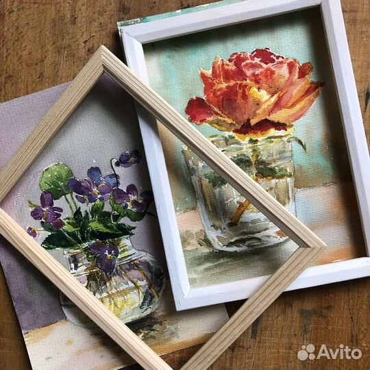 Крокусы, акварель, пейзаж