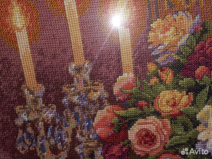 Картина, вышитая крестиком натюрморт со скрипкой