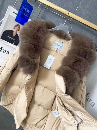 Пуховик max mara с натуральным мехом 46-48